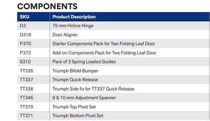 Cowdroy Triumph Folding Door Track System 22kg for Single Internal doors and components 22kg