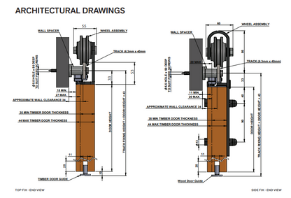Cowdroy Barn Door Sliding Track System 90kg Single for Internal Doors Track Set for One Sliding Door and components 90kg