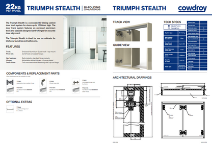 Cowdroy Triumph Stealth Bi-Folding Cupboard Doors Track System for doors 22kg and components