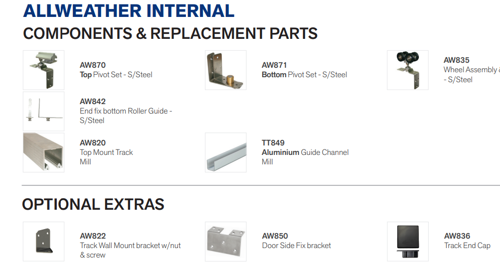 Cowdroy All Weather Folding Door Track System 90kg for Internal doors and components 90kg