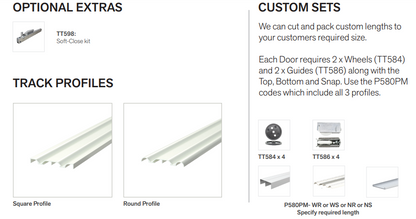 Cowdroy Robemaker for 2 and 3 Sliding doors Track Set and components 40kg -1200mm ,1500mm ,1800mm ,2400mm ,6000mm & 6020mm ( Anodised ,white & mill alu color )