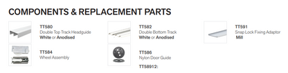 Cowdroy Robemaker for 2 and 3 Sliding doors Track Set and components 40kg -1200mm ,1500mm ,1800mm ,2400mm ,6000mm & 6020mm ( Anodised ,white & mill alu color )