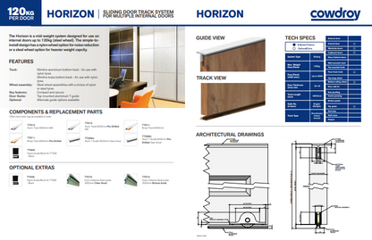 Cowdroy Horizon Sliding Doors Track for Multiple Internal doors and Components 120kg - 2500mm ,3000mm ,3700mm ,4500mm & 6000mm (Mill ,Brass ,Bronze & Anodized)