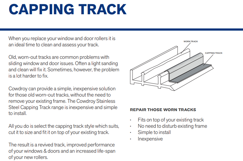 Cowdroy Capping Track Radius for Concave wheel 304 Stainless Steel - 7mm x 2.8mm ,10mm x 2.8mm ,14mm x 2.8mm ,15mm x 1.5mm ,18mm x 2.8mm & 23mm x 2.8mm - 2440mm