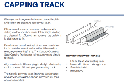 Cowdroy Capping Track Radius for Concave wheel 304 Stainless Steel - 7mm x 2.8mm ,10mm x 2.8mm ,14mm x 2.8mm ,15mm x 1.5mm ,18mm x 2.8mm & 23mm x 2.8mm - 2440mm
