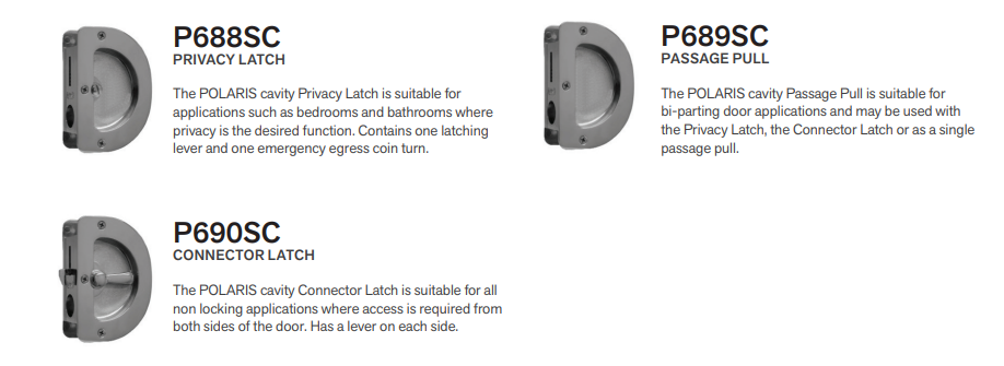 Cowdroy Polaris Sliding Door Locks, Privacy Latch, Passage Pull & Connector Latch Pack of 1- Polished Chrome & Polished Brass