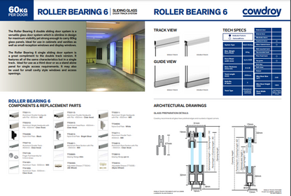Cowdroy Roller Bearing 6 Sliding Glass Door Track System and Components