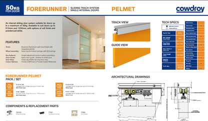 Cowdroy Forerunner Sliding Track System 50kg Single for Internal Doors Track Set for One Sliding Door and components 50kg