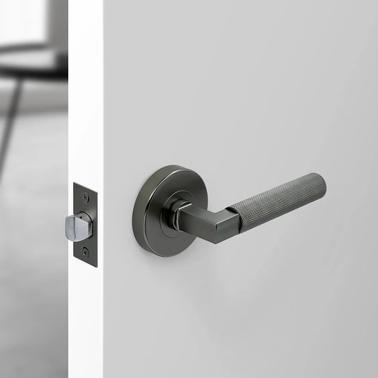 MILES NELSON DOOR HANDLES S RANGE SCARLETT KNURLED PASSAGE SET SATIN GRAPHITE