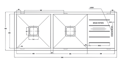 Blanco Germany Squareline Sink, Single Bowl With Drainer ( Length 770mm x Width 450mm ) & Double Bowl With Drainer  ( Width 400mm x Height 200mm ) Matt finish