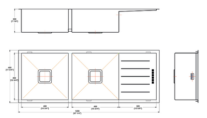 Blanco Germany Squareline Sink, Single Bowl With Drainer ( Length 770mm x Width 450mm ) & Double Bowl With Drainer  ( Width 400mm x Height 200mm ) Matt finish