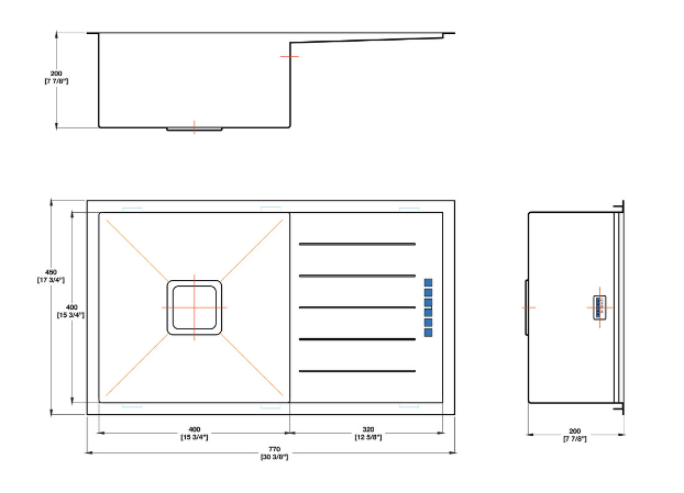 Blanco Germany Squareline Sink, Single Bowl With Drainer ( Length 770mm x Width 450mm ) & Double Bowl With Drainer  ( Width 400mm x Height 200mm ) Matt finish