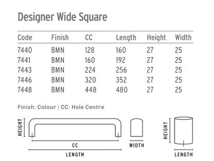 ELITE DESIGNER WIDE SQUARE HANDLE HOLE CENTRE AVAILABLE IN 6 SIZES : 128MM ,160MM ,224MM ,256MM ,320MM ,448MM BRUSHED MATT NICKEL