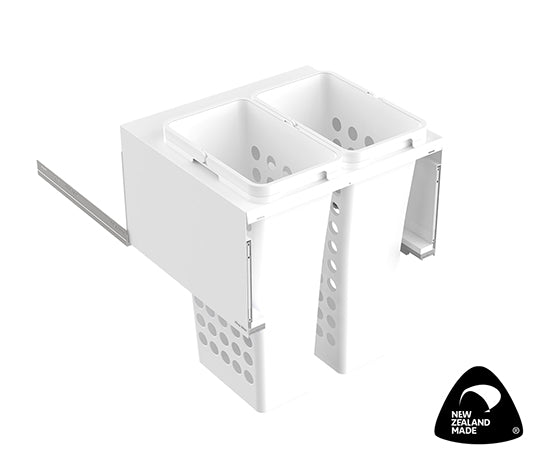 Tanova Designer Series 2 Pull Out Soft Close  Laundry Basket 600mm Cab - 2x36L Plastic Hampers White and White Gray