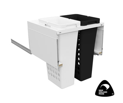 Tanova Designer Series 2 Pull Out Soft Close  Laundry Basket 600mm Cab - 2x36L Plastic Hampers White and White Gray