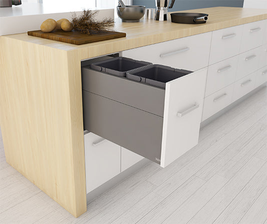 Tanova Designer Series 2 Pull Out Soft Close and  Push to Open Kitchen Waste bin  300mm Cabinet  White and Charcoal