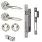 MILES NELSON DOOR HANDLES MILANO RANGE TIVOLI ENTRANCE SET ROUND ROSE SUPPLIED WITH 716SS MORTICE 65MM KEY AND TURN / ESCUTHONS FINISH WITH SATIN NICKEL,SATIN GRAPHITE