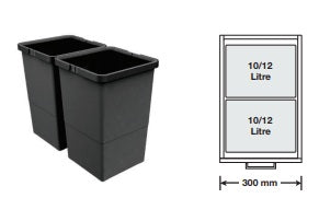 Tanova Designer Series 2 Pull Out Soft Close and Soft Close with Push to Open Kitchen Waste bin  300mm Cabinet  White and Charcoal