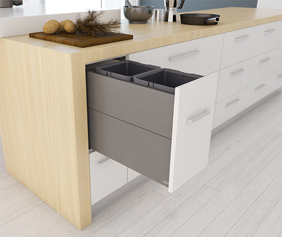 Tanova Designer Series 2 Pull Out Soft Close and Soft Close with Push to Open Kitchen Waste bin  300mm Cabinet  White and Charcoal