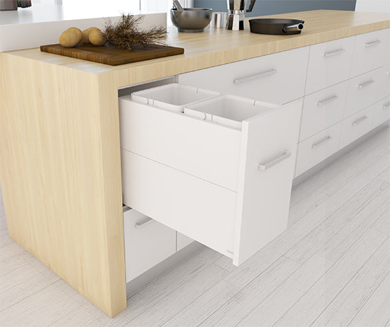 Tanova Designer Series 2 Pull Out Soft Close and Soft Close with Push to Open Kitchen Waste bin  300mm Cabinet  White and Charcoal