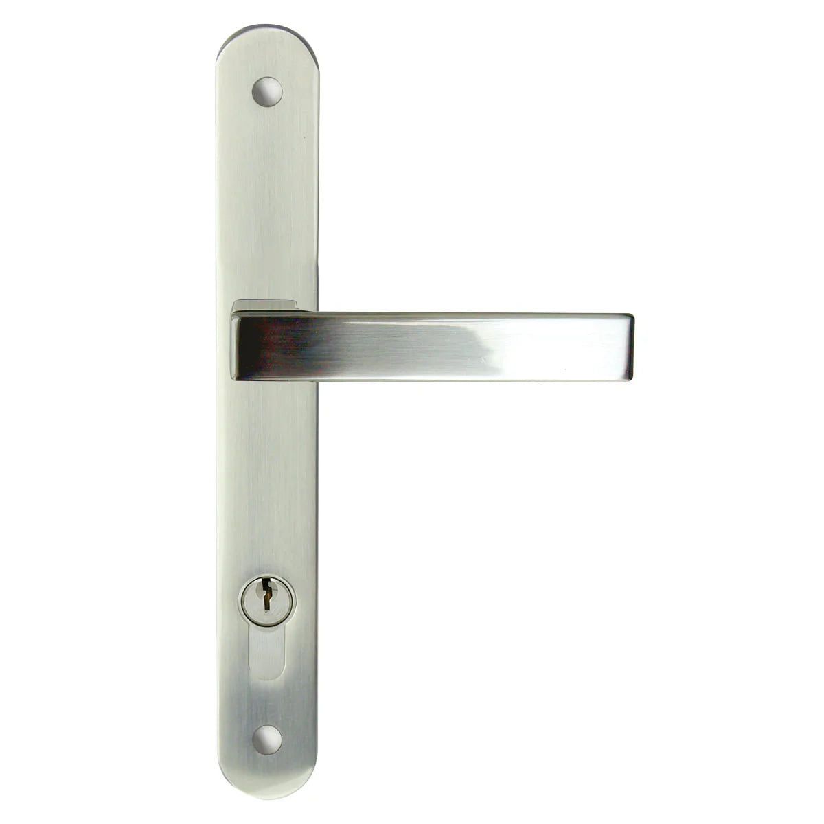 MILES NELSON DOOR HANDLES MILANO RANGE SATIN NICKEL FINISH VERONA ROUND STYLE LONG PLATE SET SUPPLIED WITH 716SS MORTICE LOCK AND KEY / TURN