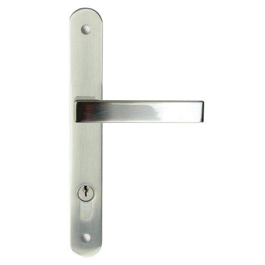 MILES NELSON DOOR HANDLES MILANO RANGE SATIN NICKEL FINISH VERONA ROUND STYLE LONG PLATE SET SUPPLIED WITH 716SS MORTICE LOCK AND KEY / TURN
