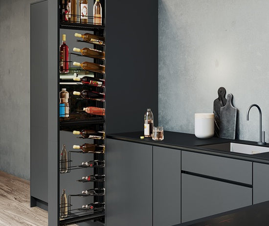 Tanova Vauth Sagel TAL Rack Tall Pull Out Wiro Style - Height 1750mm - Cabinet 150mm - 5 Baskets  and 16 Bottles- Lava Grey