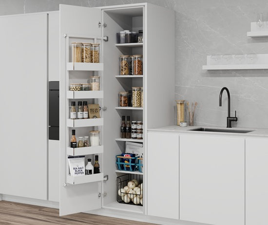 Tanova Vauth Sagel Gate Rack Plus Hanging Storage with Side Bearing & Gate Rack Plus Flex Hanging Storage with Side Bearing - Essentio Style - White and Lava Grey