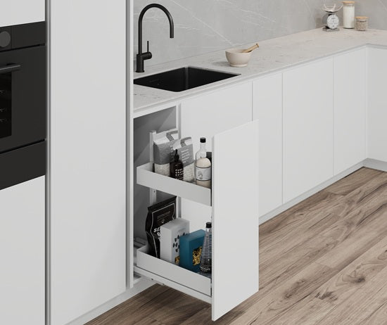 Tanova Vauth Sagel VS Larder Under Bench Pull Out - Essentio Style - Cabinet 300mm and 400mm - 2 Baskets - White and Lava Grey