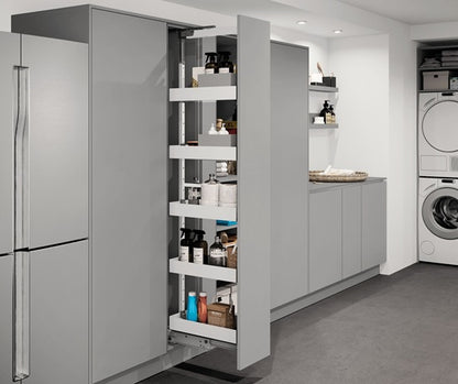 Tanova Vauth Sagel TAL Larder Pull Out Pantry Essentio Style - Height 1700-1950mm - Cabinet 300mm - 6 Baskets - White and Lava Grey