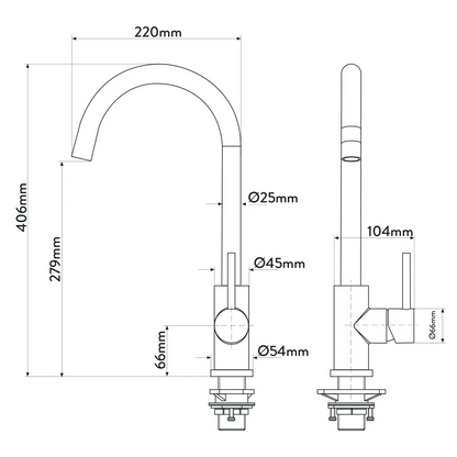 MERCER AURORA PORTO  GOOSENECK MIXER STAINLESS STEEL AND 4 COLOURS AVAILABLE
