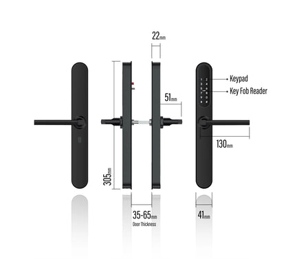 MILES NELSON COMMERCIAL D-LOCK DIGITAL BRUSHED STAINLESS AND MATT BLACK  WITH 30MM BACKSET /MORTICE LOCK
