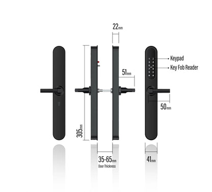 MILES NELSON COMMERCIAL D-LOCK DIGITAL SHORT LEVER BRUSHED STAINLESS AND MATT BLACK  WITH 30MM BACKSET /MORTICE LOCK