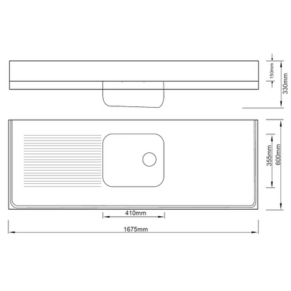 MERCER C4-600 CLASSICLINE SINK BENCH  90MM WASTE  WITH OVERFLOW  PRESSED DRAINER LEFT/RIGHT