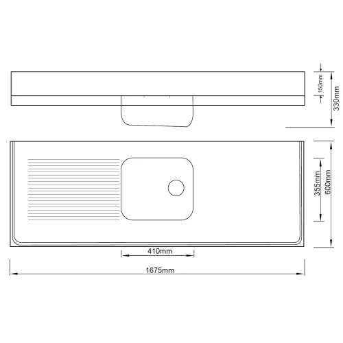 MERCER C4-600  CLASSICLINE SINK BENCH  90MM WASTE  WITH OVERFLOW  PRESSED DRAINER LEFT/RIGHT