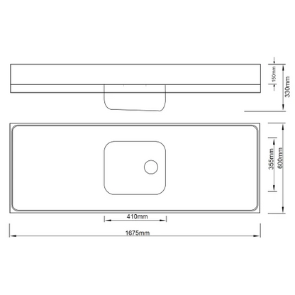 MERCER CLASSICLINE SINK BENCH STAINLESS STEEL 600 SERIES C4-600 1675X600  CABINET MOUNT 90MM WASTE WITH OVERFLOW 304