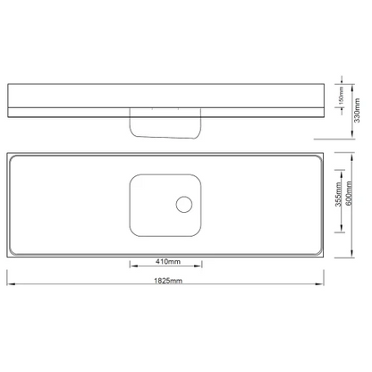 MERCER CLASSICLINE STAINLESS STEEL 600 SERIES C5-600 825X600 CABINET MOUNT BENCH 304 90MM WASTE WITH OVERFLOW