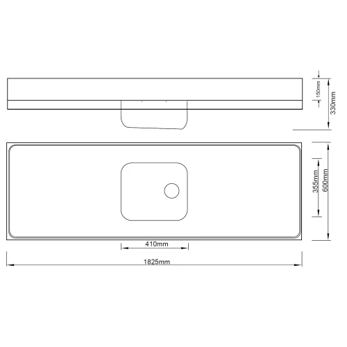 MERCER C5-600 CLASSICLINE SINK BENCH 90MM WASTE PRESSED DRAINER LEFT/RIGHT WITH OVERFLOW 304