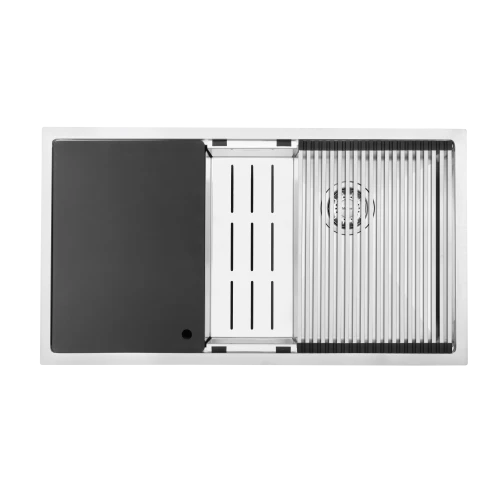 MERCER CWS3838.42 CENTRAL WORKSTATION DOUBLE BOWL WITH ACCESSORIES -STAINLESS STEEL AND GUNMETAL