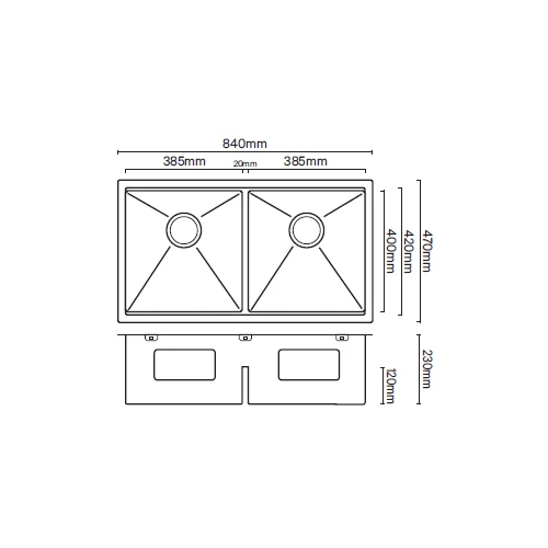MERCER CWS3838.42 CENTRAL WORKSTATION DOUBLE BOWL WITH ACCESSORIES -STAINLESS STEEL AND GUNMETAL