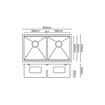 MERCER CWS3838.42 CENTRAL WORKSTATION DOUBLE BOWL WITH ACCESSORIES -STAINLESS STEEL AND GUNMETAL