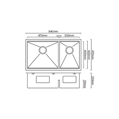 MERCER CWS4730.42 CENTRAL WORKSTATION 1 & 1/2 BOWL WITH ACCESSORIES -STAINLESS STEEL AND GUNMETAL