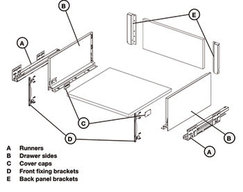 Slimline Drawer Set, Depth 500mm, 550mm x Height 84mm, 135mm, 199mm. Screw On 35 Kg - Matt Black