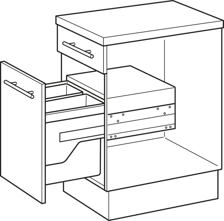 HAILO Cargo-Synchro 3-Compartment Kitchen Bin, 600mm Wide, 1 x 28 and 2 x 13 Litres, Fixed Door Panel