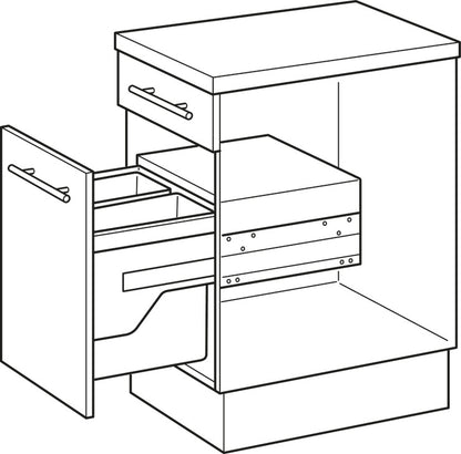 HAILO Cargo-Synchro 3-Compartment Kitchen Bin, 600mm Wide, 1 x 28 and 2 x 13 Litres, Fixed Door Panel