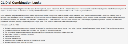 Carbine Australia Locker Lock Mechanical Combination - key Override Removable Cylinder Black