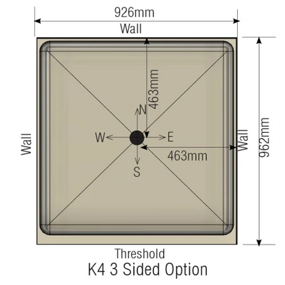 MERCER K SERIES SHOWER TRAYS -304 0.9MM  2 AND 3 SIDE EASY CLEAN 50MM SIDE OUTLET INT STEP POLYBASE