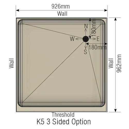 MERCER K SERIES SHOWER TRAYS -304 0.9MM  2 AND 3 SIDE EASY CLEAN 50MM SIDE OUTLET INT STEP POLYBASE