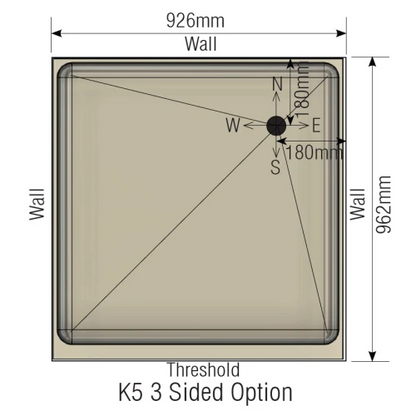 MERCER K SERIES SHOWER TRAYS -304 0.9MM  2 AND 3 SIDE EASY CLEAN 50MM SIDE OUTLET INT STEP POLYBASE