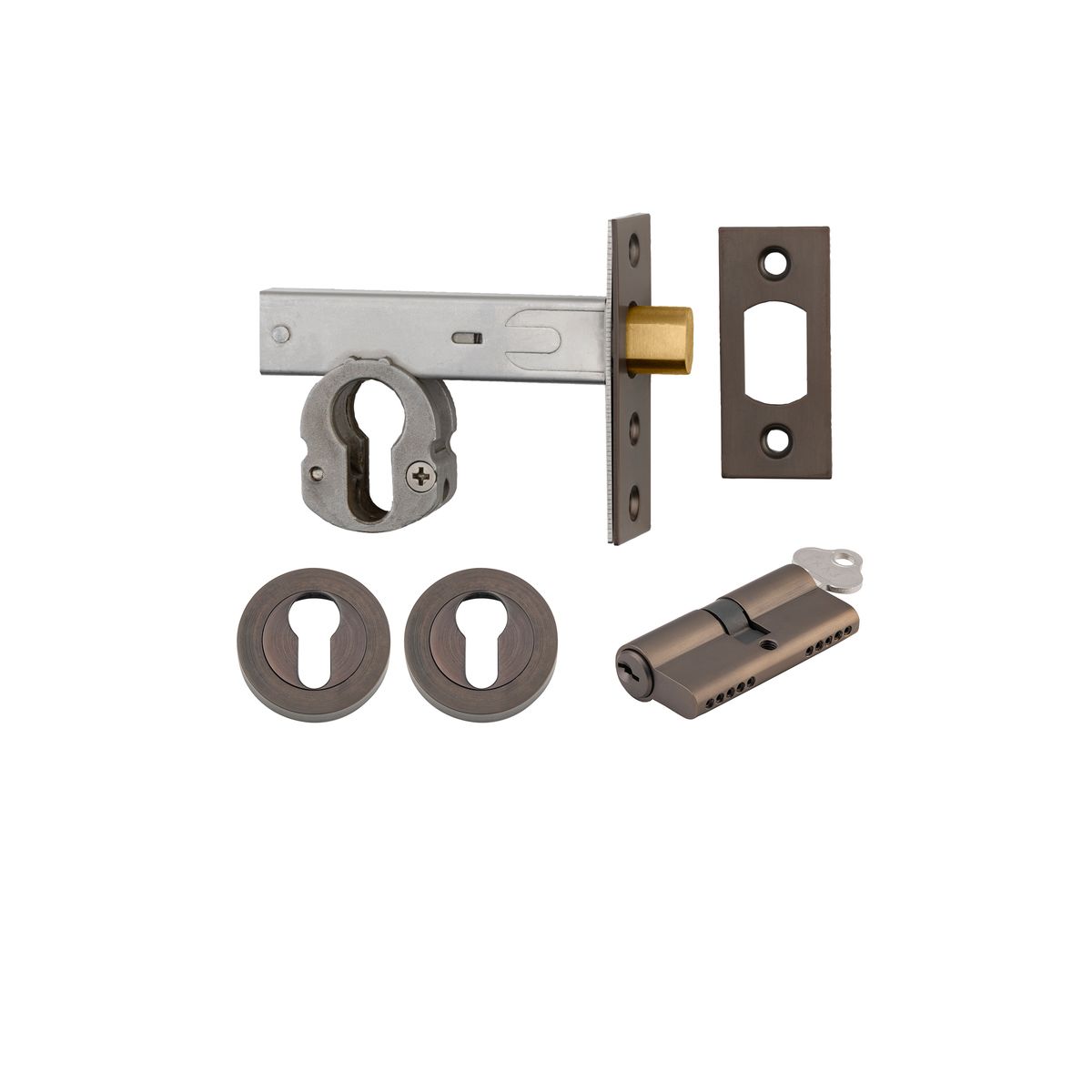 Iver Euro Mortice Deadbolt Kit - 60mm Backset with Round Euro Escutcheon Key / Thumb